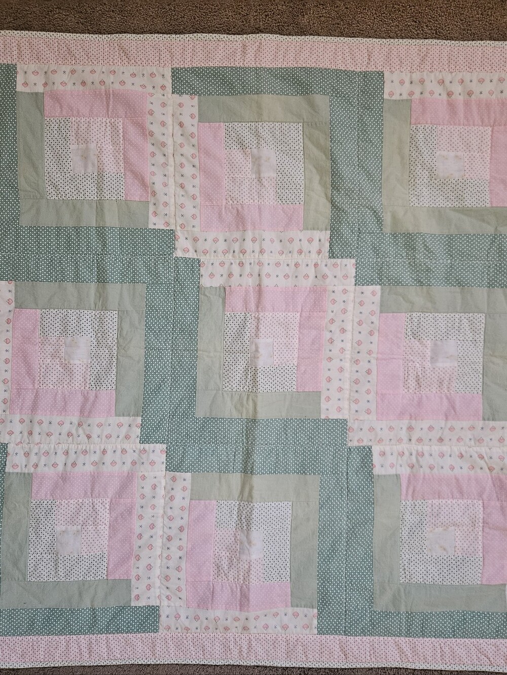 Pastel Patchwork Baby Quilt - Pink, Green, White